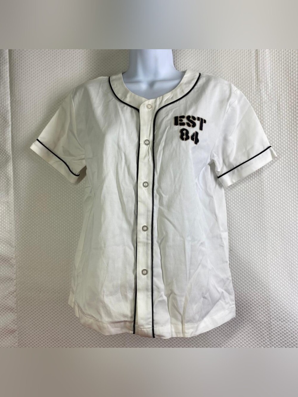 Forever 21 Kids Baseball Jersey White Est 84 Button Up Shirt Size XS